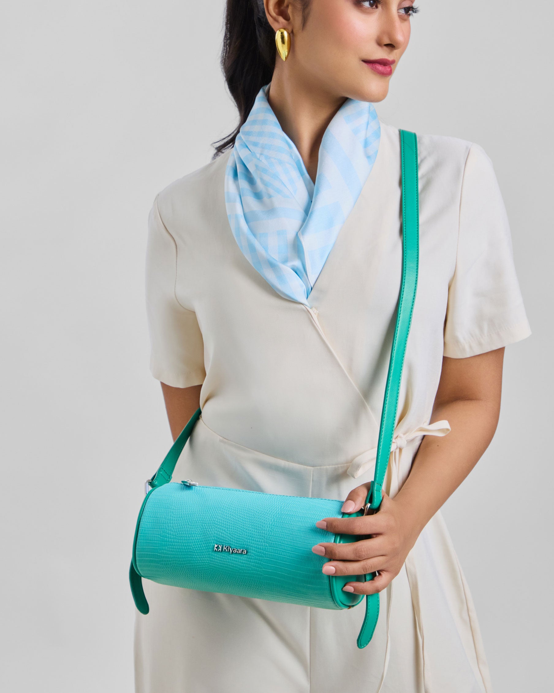 Dottie Chequered Large Square Scarf Sky Blue