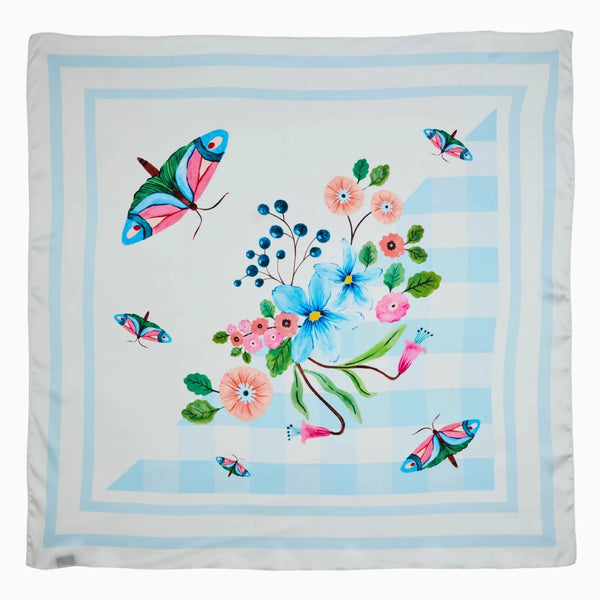 Oversized satin-silk format lets the Farasha artwork take centre stage.