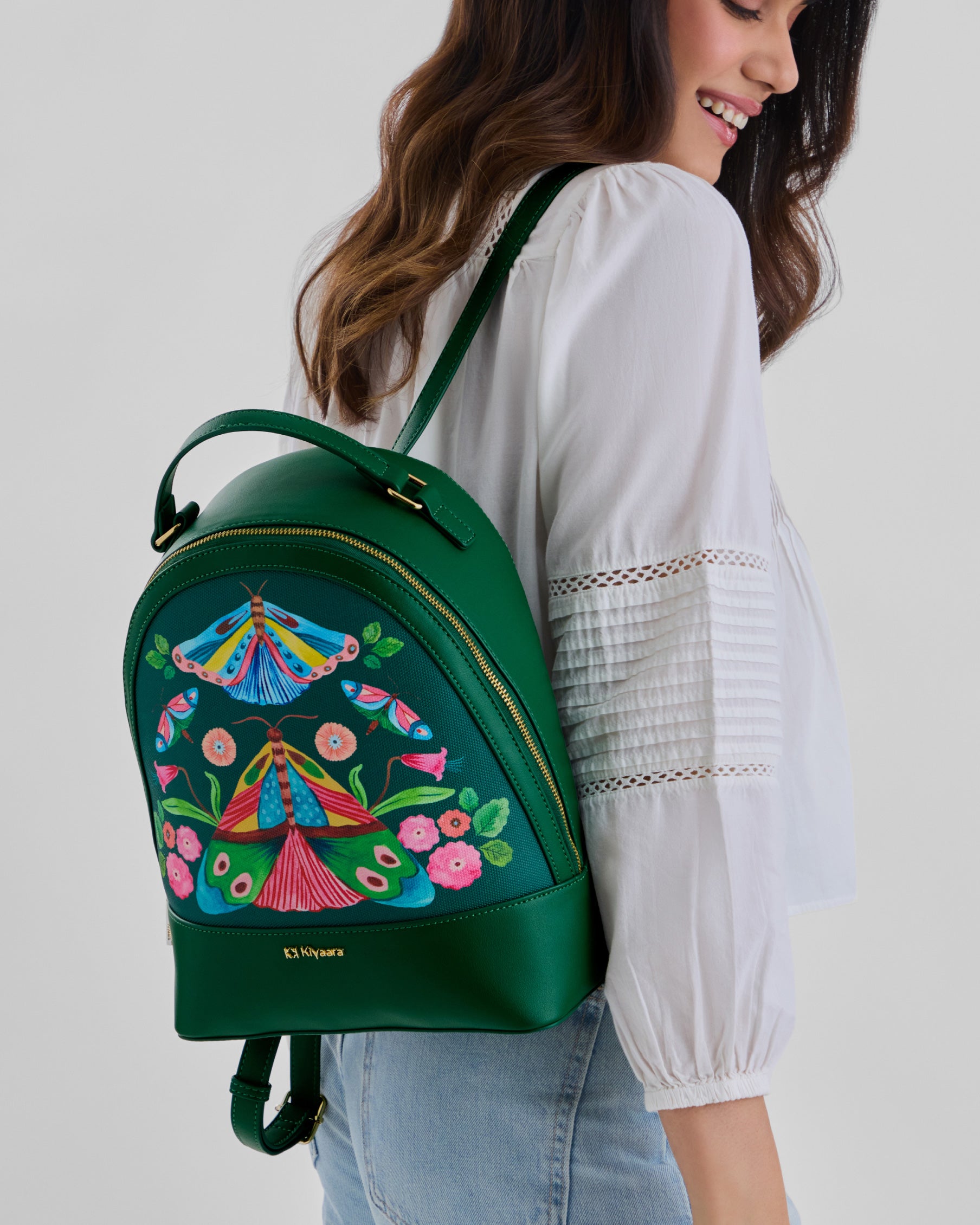 Buy Forest Green Elisse Backpack | Artistic Leather Bag