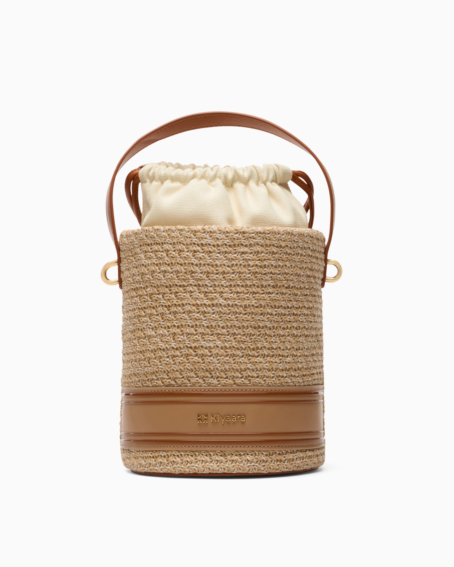 Knotty Bucket Bag in Cream Brown | Vegan Leather Woven Bucket Bag
