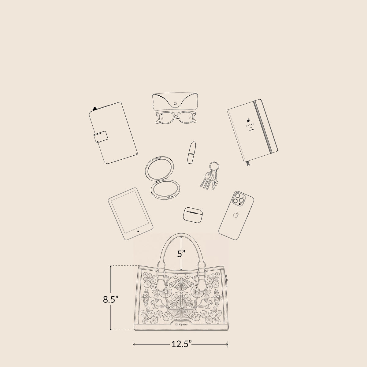 What fits inside the In Bloom Handbag Forest Green