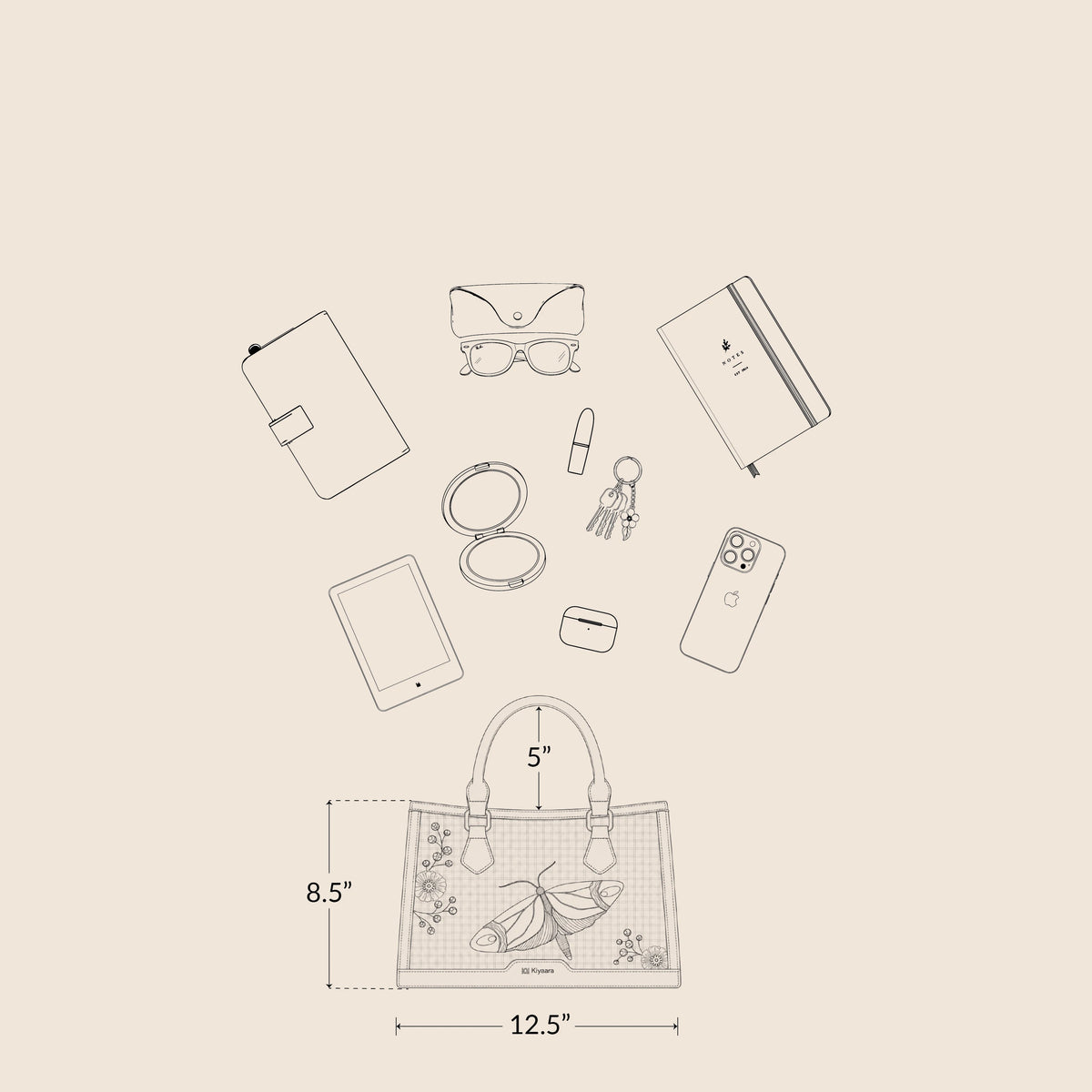 What fits inside the In Bloom Handbag Sky Blue