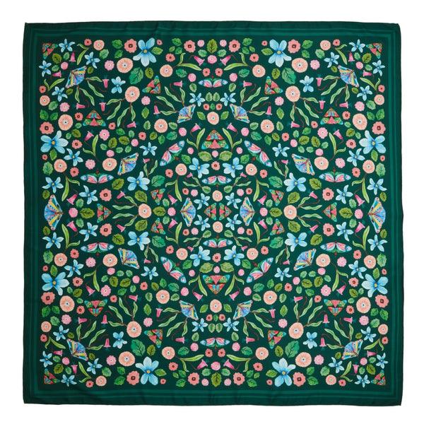 Oversized satin-silk format lets the Farasha artwork take centre stage.